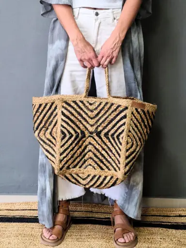 [INBOLTRIB] Bolso Yute Tribal Natural y Negro