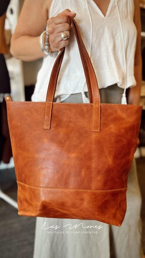 Cartera Tote c/cierre Cuero Las Mones 